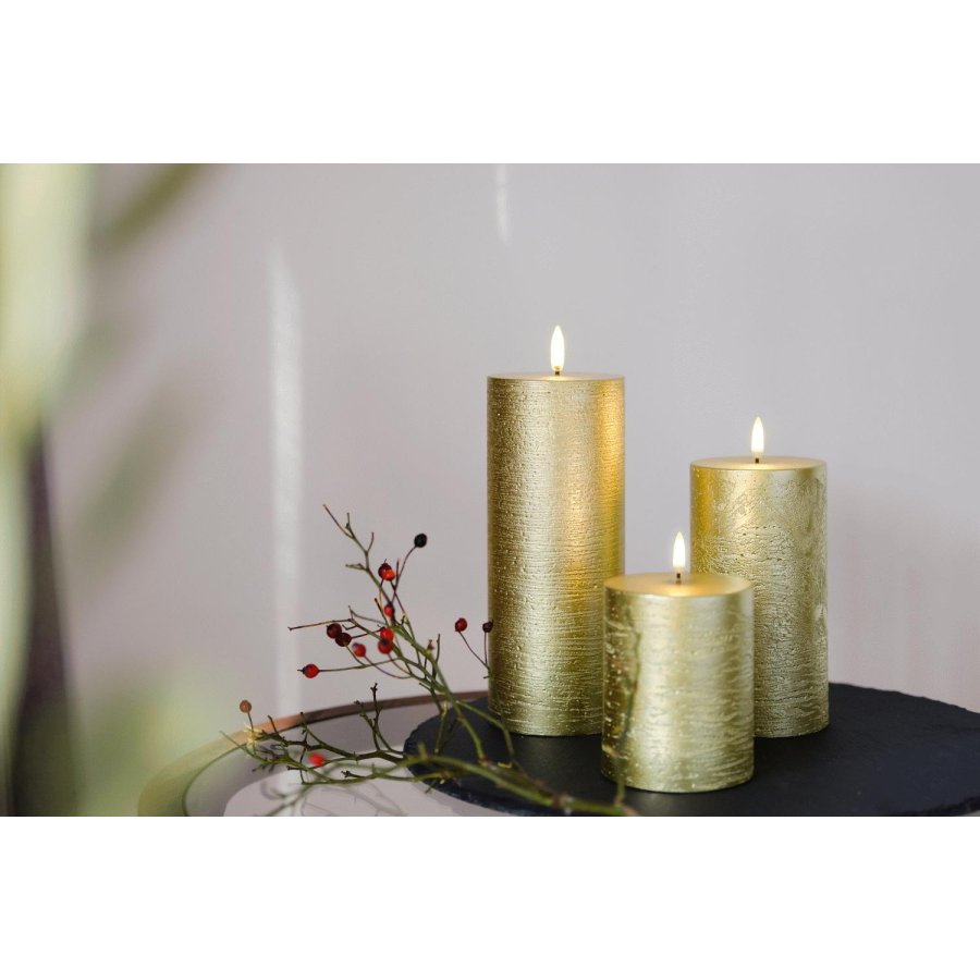 Uyuni Lighting Bloklys LED 7,8xH20 cm, Metallic Gold/rustik
