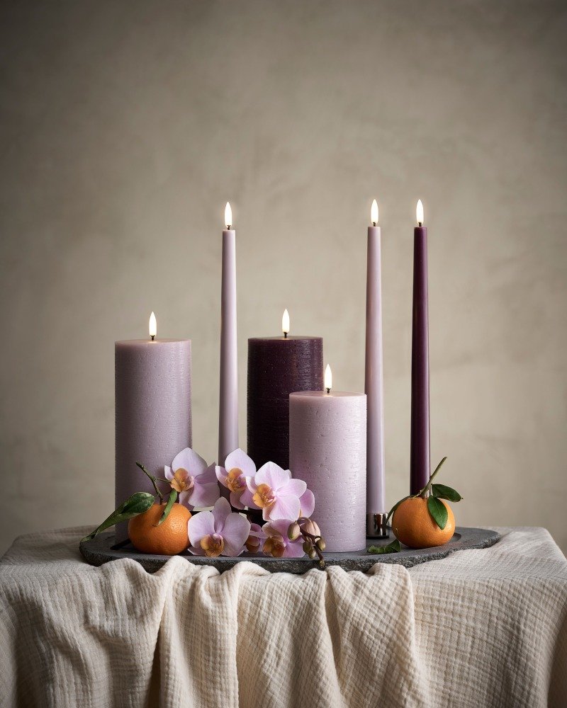 Uyuni Lighting Bloklys LED 7,8xH15 cm, Light Lavender/rustik