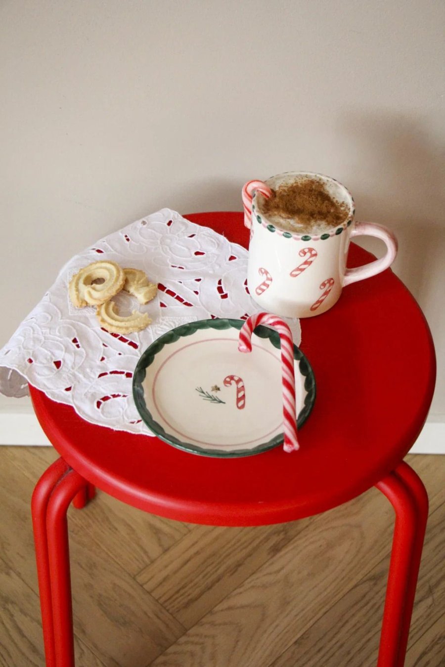 RICE Christmas Hand-Painted Teller 15 cm, Candy Cane