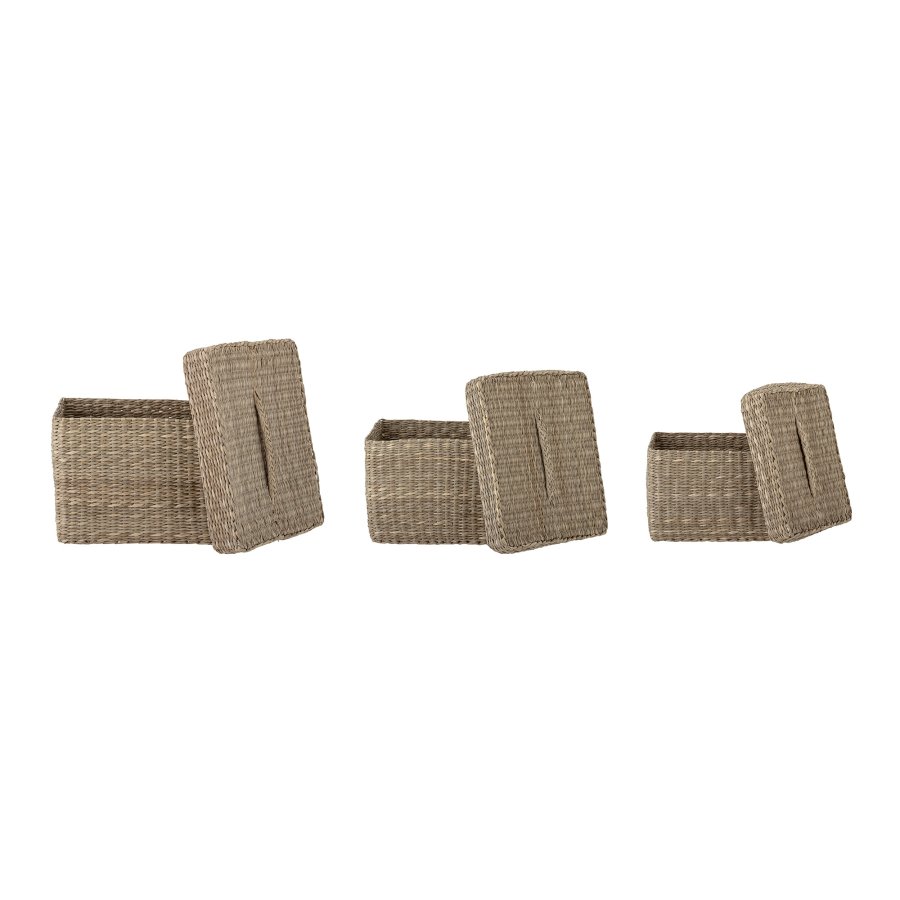Bloomingville Givan Korb mit Deckel 3er Set, Seegras