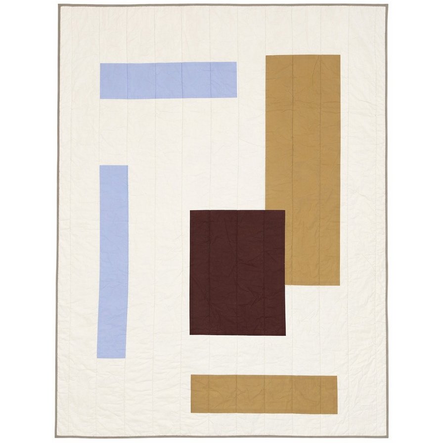 MOUD Home Patch Gewatteerde Dekens 130x170 cm, Blauw/Beige/Bruin