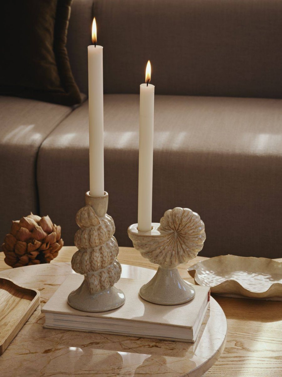 Broste Copenhagen Shelly Lysestage H15 cm, Hvid