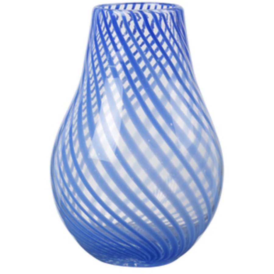 Broste Copenhagen Ada Crossstripe Vase H22,5 cm, Intense Blue