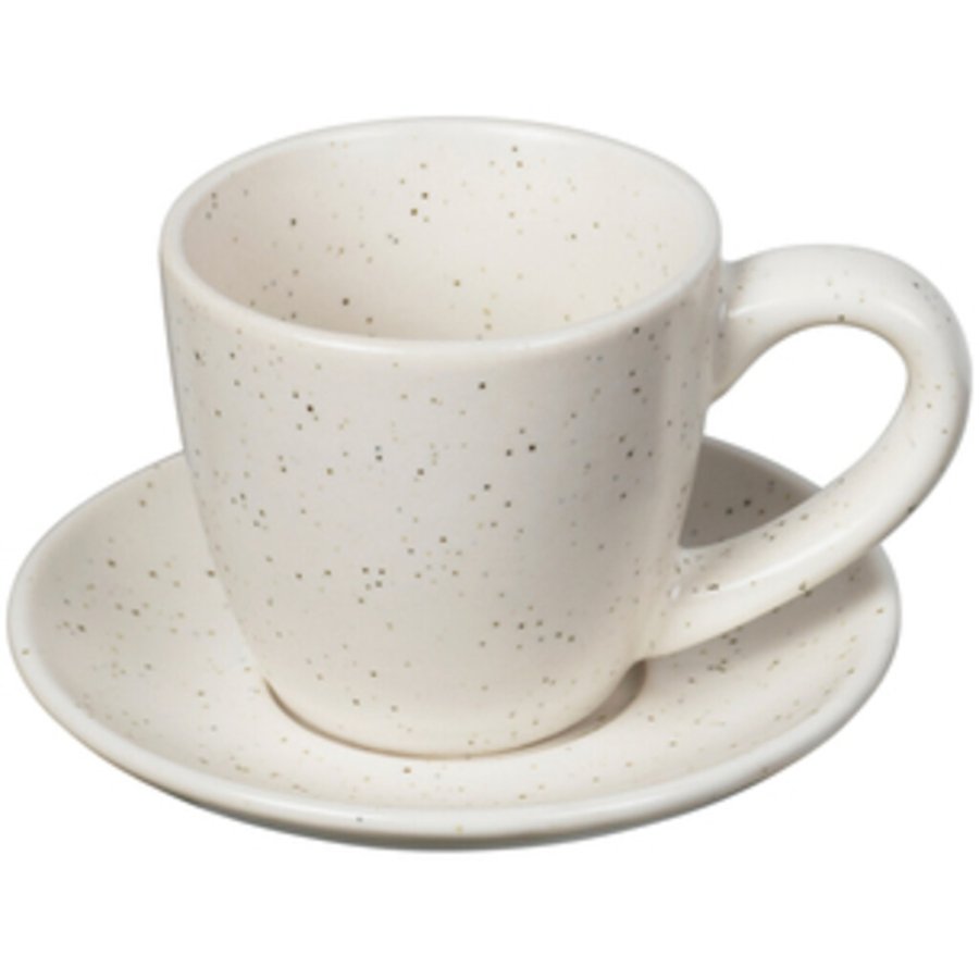 Broste Copenhagen Nordic Vanilla Espressotasse mit Untertasse 5 cl, Cream w. Grains