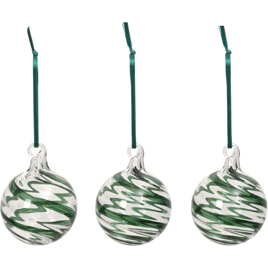 Broste Copenhagen Swirl Ornament 3-delige set �6 cm, Groen