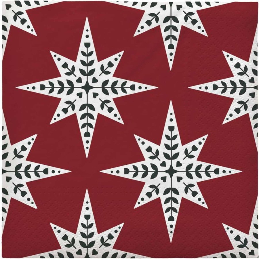 Broste Copenhagen Saga Papirserviet m. Stjerner 20 stk. 33x33 cm, R�d