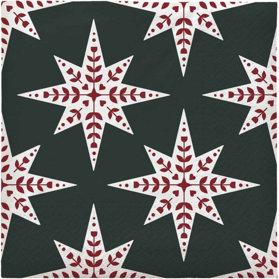Broste Copenhagen Saga Papieren servet met Sterren 20-delige set 33x33 cm, Groen