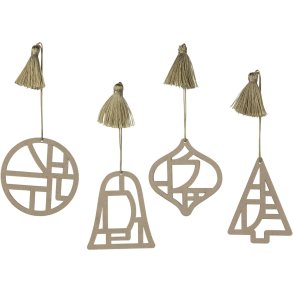 Broste Copenhagen Fili Ornament 4er Set, Natural Brown