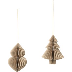 Broste Copenhagen Christmas Mix Ornament Weihnachtsbaum 2er Set 13 cm, Natural Brown