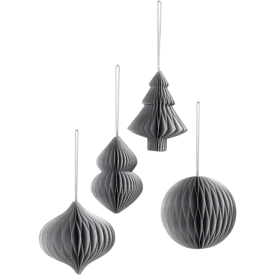 Broste Copenhagen Christmas Mix Ornament 4er Set 9 cm, Silber