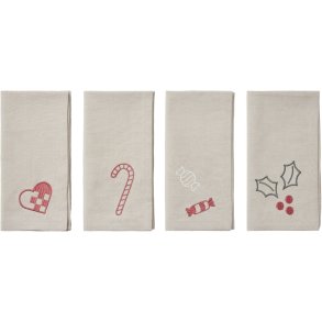 Broste Copenhagen Fryd Stofserviet 4 stk. 45x45 cm, Light Warm Grey/Rd