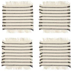 Broste Copenhagen Elouise Glasuntersetzer 4er Set 10x10 cm, Off White/Schwarz