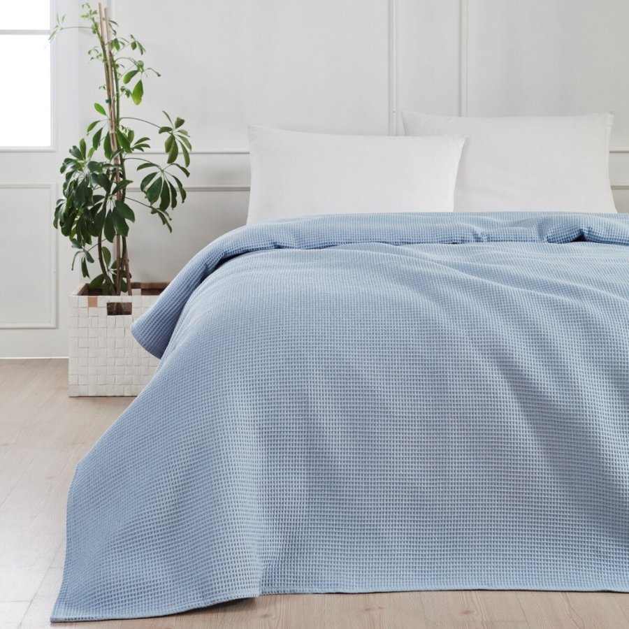 bySKAGEN Waffle Sengetppe 220x220 cm, Bl/Gr