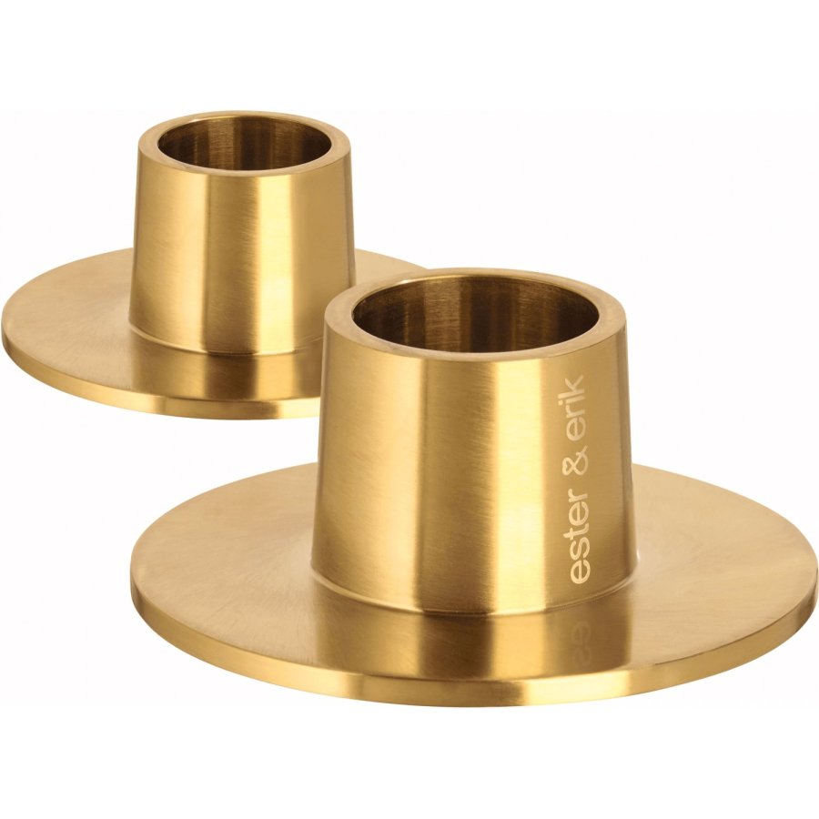 ester & erik Lysestage 2 stk. H2,3 cm, B�rstet Guld