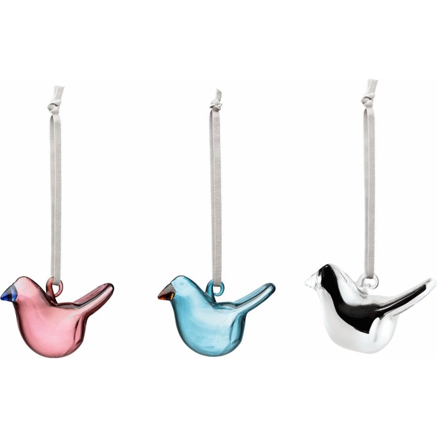 Iittala Oiva Toikka Collection Mini Glasvogel 2025 3er Set, Rot/Blau/Stahl