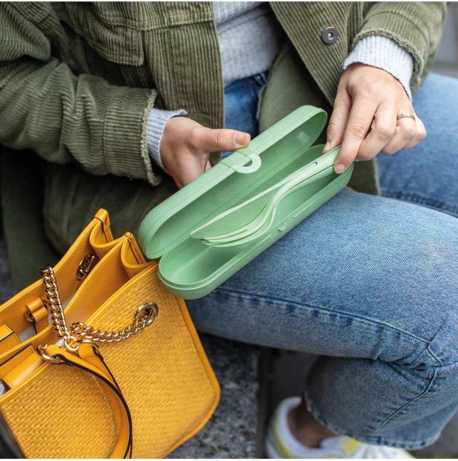Koziol KLIKK Bestiksæt m. Etui, Nature Leaf Green