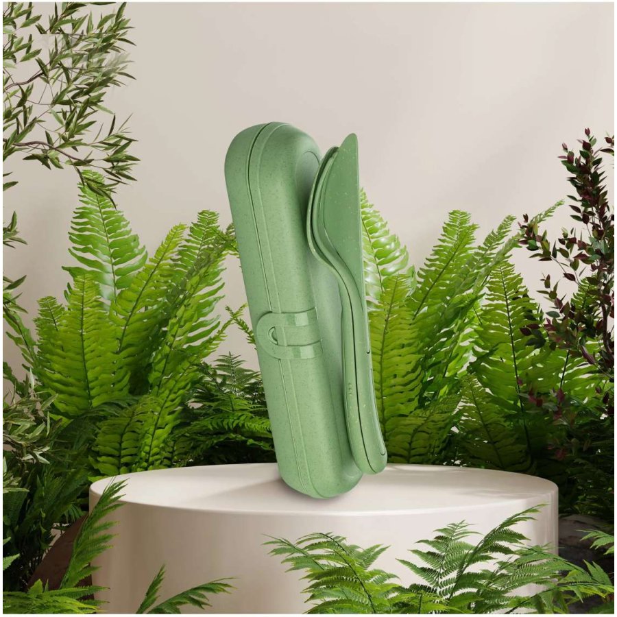 Koziol KLIKK Bestiksæt m. Etui, Nature Leaf Green