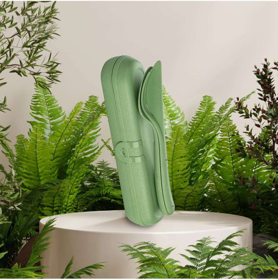 Koziol KLIKK Bestiksæt m. Etui, Nature Leaf Green