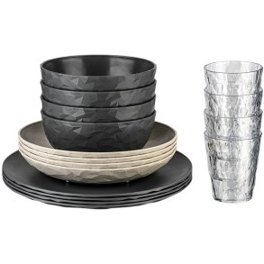 Koziol CLUB SET GTEBORG Tafelservice 16-teilig, Nature Ash Grey/Nature Desert Sand