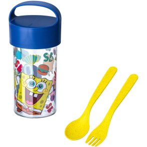 Koziol BUDDY SpongeBob Schwammkopf Snackbox/Trinkflasche mit Besteck 500 ml, Organic Space Blue