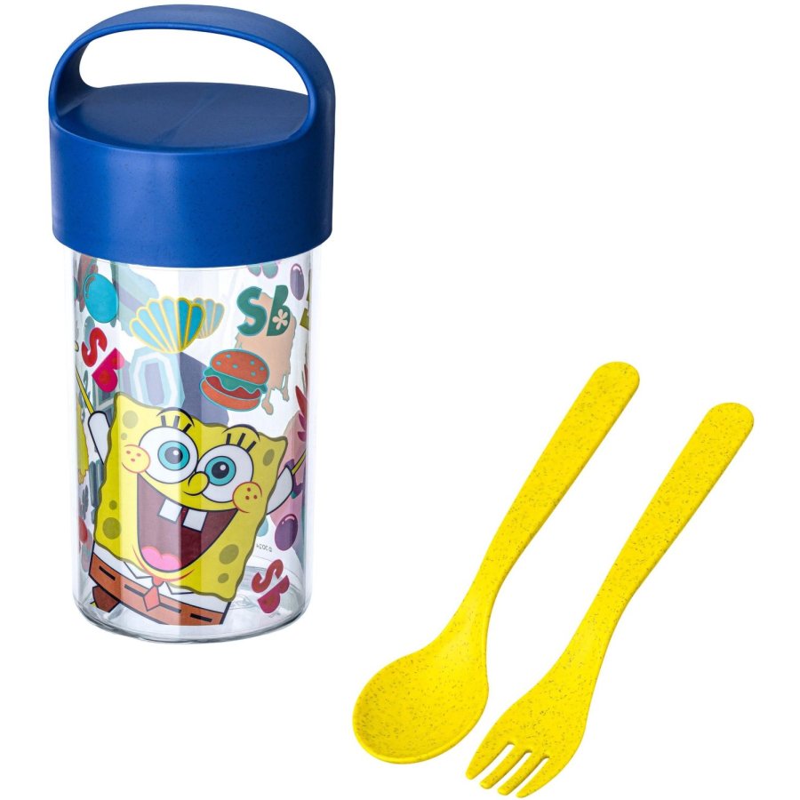 Koziol BUDDY SpongeBob Schwammkopf Snackbox/Trinkflasche mit Besteck 500 ml, Organic Space Blue