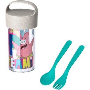 Koziol BUDDY SpongeBob Patrick Snackbox/Trinkflasche mit Besteck 500 ml, Organic Sand