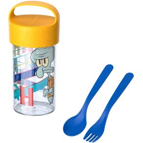 Koziol BUDDY Svampebob Thadd&auml;us Snackbox/Trinkflasche mit Besteck 500 ml, Organic Honey Yellow