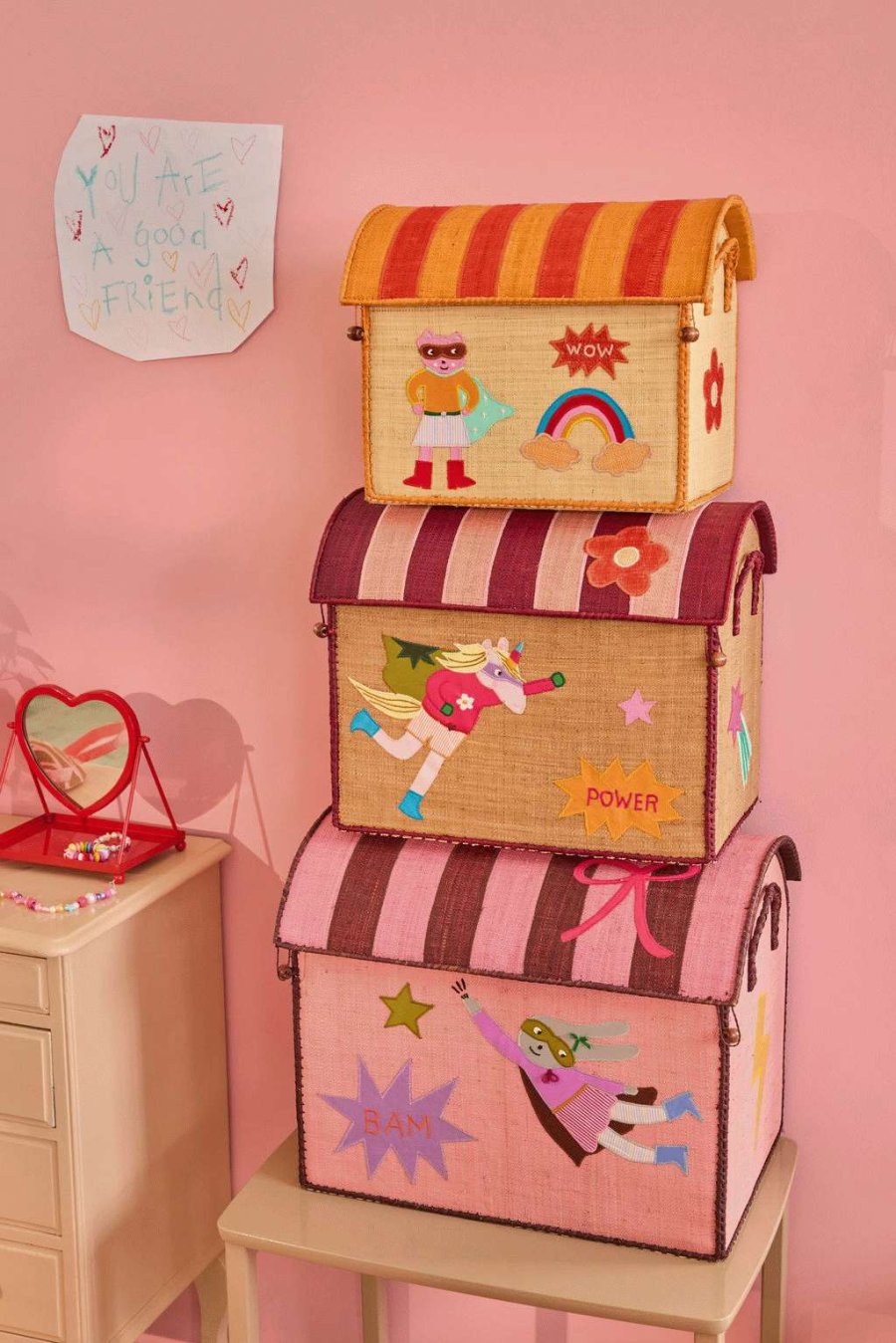 RICE KIDS Hero Opbevaringshus 3 stk, Natur