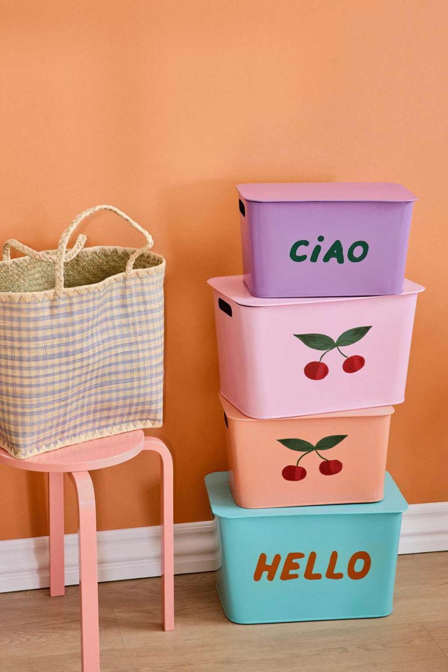 RICE Opbevaringsboks 2 stk, Rosa/Lilla