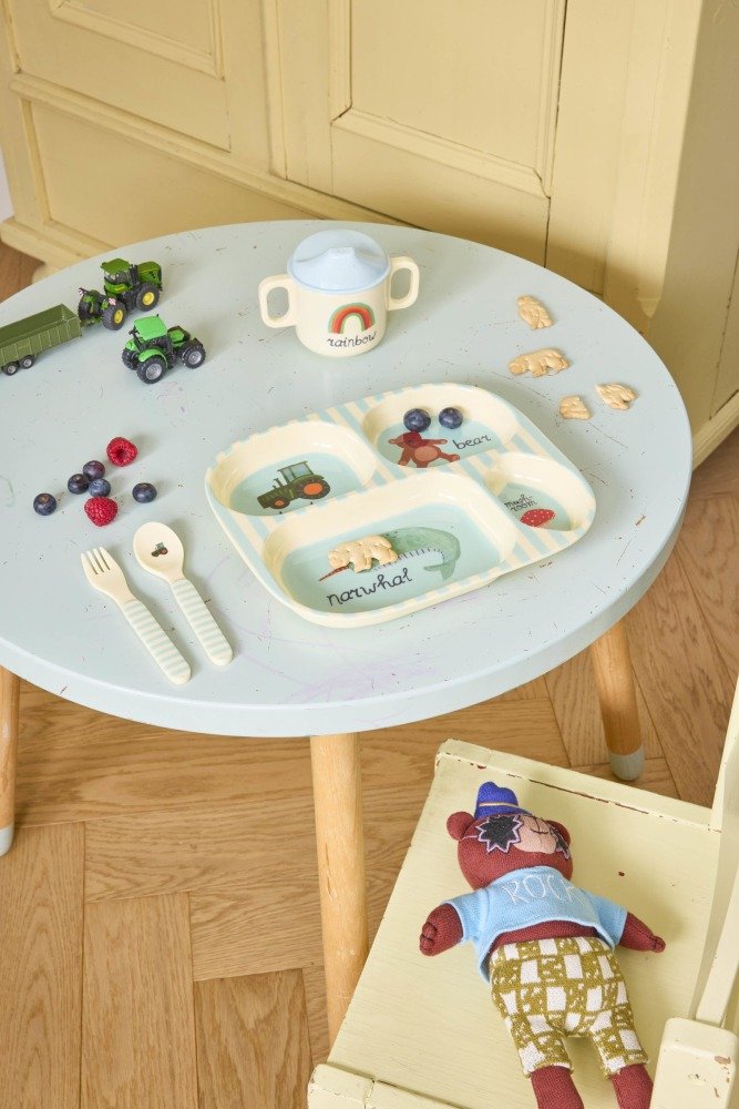 RICE KIDS Essgeschirr Bear 4-teilig, Abc/Blau