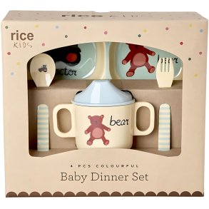 RICE KIDS Essgeschirr Bear 4-teilig, Abc/Blau
