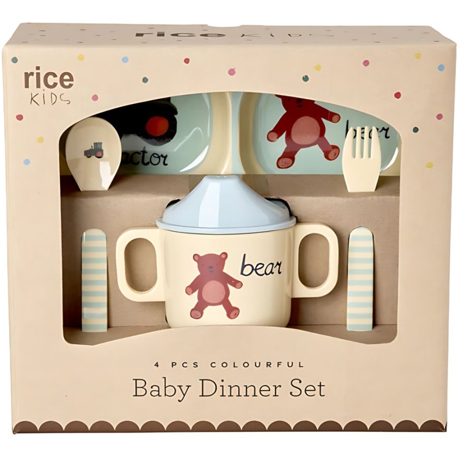RICE KIDS Essgeschirr Bear 4-teilig, Abc/Blau