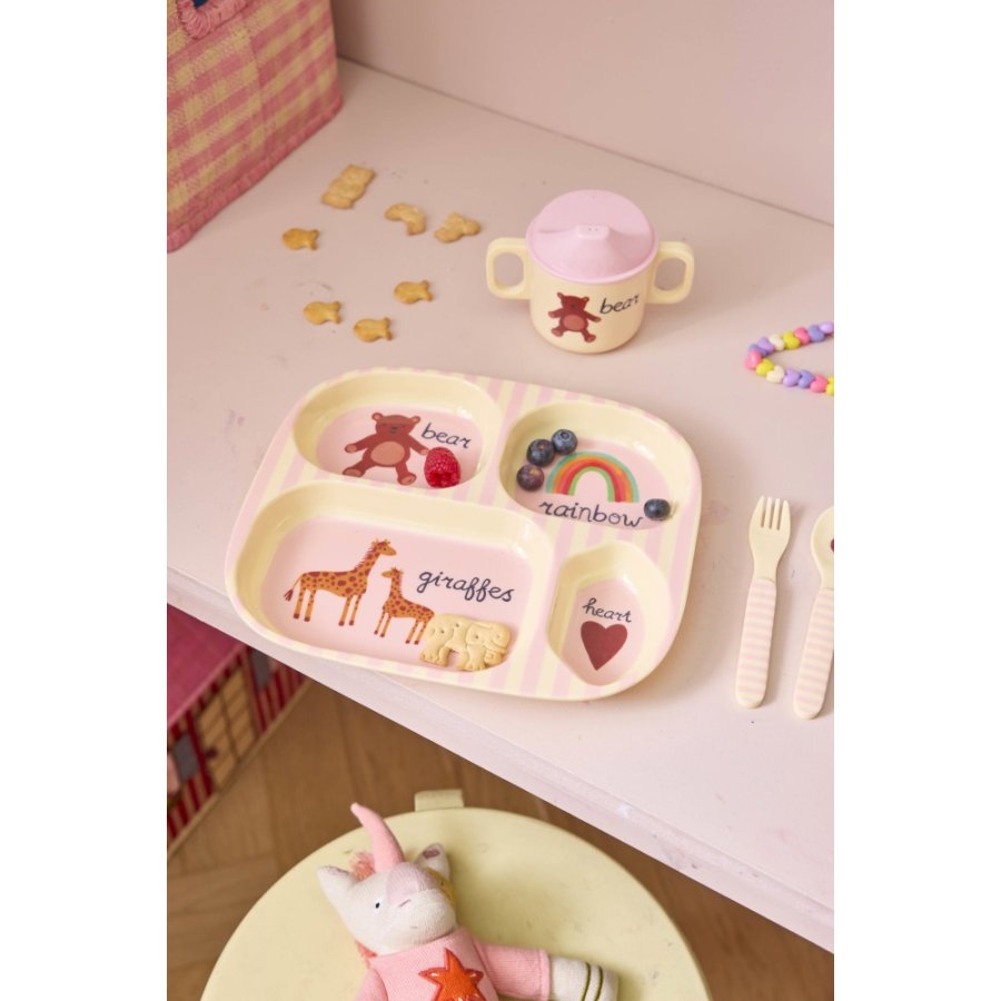 RICE KIDS Essgeschirr Rainbow 4-teilig, Abc/Pink