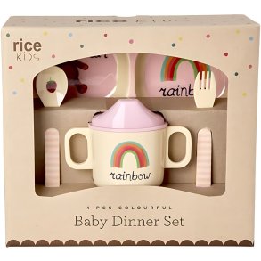 RICE KIDS Essgeschirr Rainbow 4-teilig, Abc/Pink