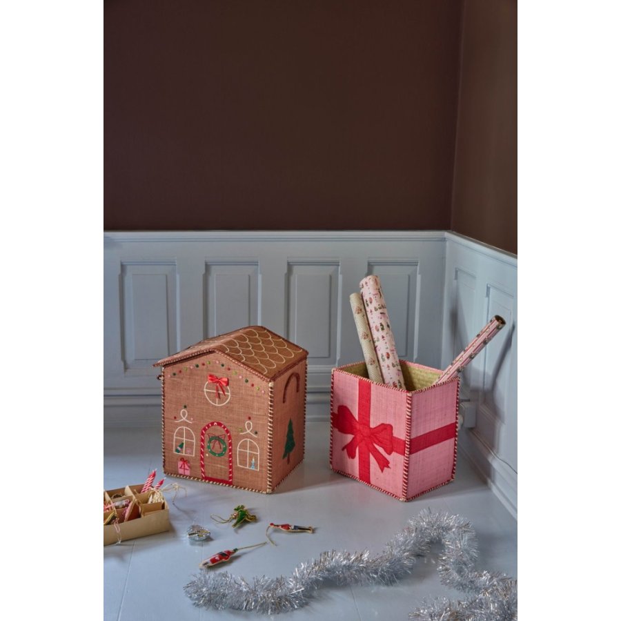 RICE Raffia Korb 2er Set, Gingerbread