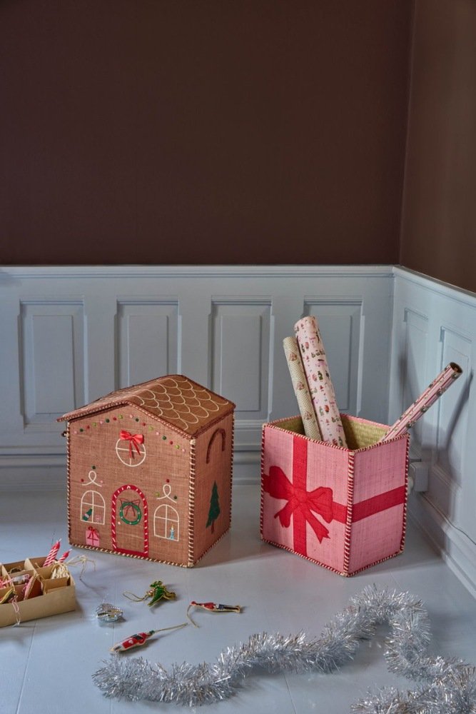 RICE Raffia Korb 2er Set, Gingerbread