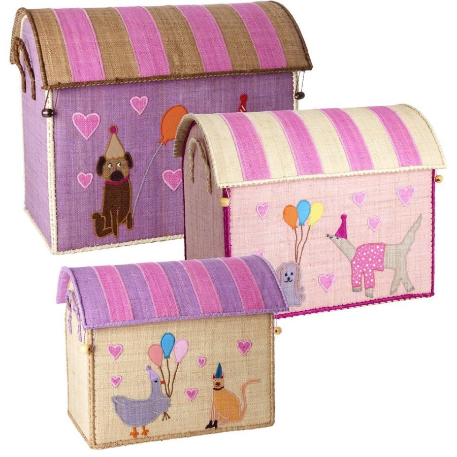 RICE KIDS Party Theme Aufbewahrungshaus 3er Set, Multi