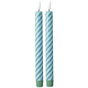 RICE Kronelys LED 2 stk. �2,5xH25,5 cm, Bl�/Gr�n
