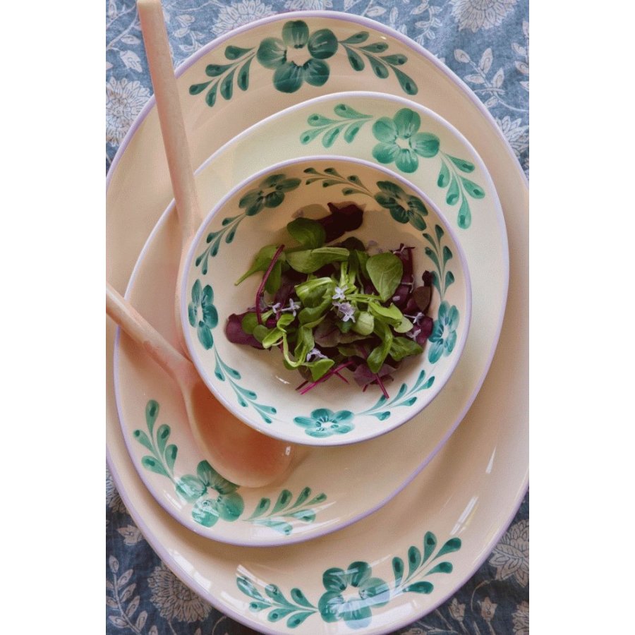 RICE Hand-Painted Schale 21 cm, Green Flower Vine