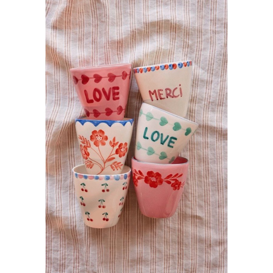 RICE Hand-Painted Becher 30 cl, Orange Flower Vine