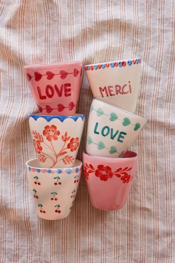 RICE Hand-Painted Becher 30 cl, Orange Flower Vine