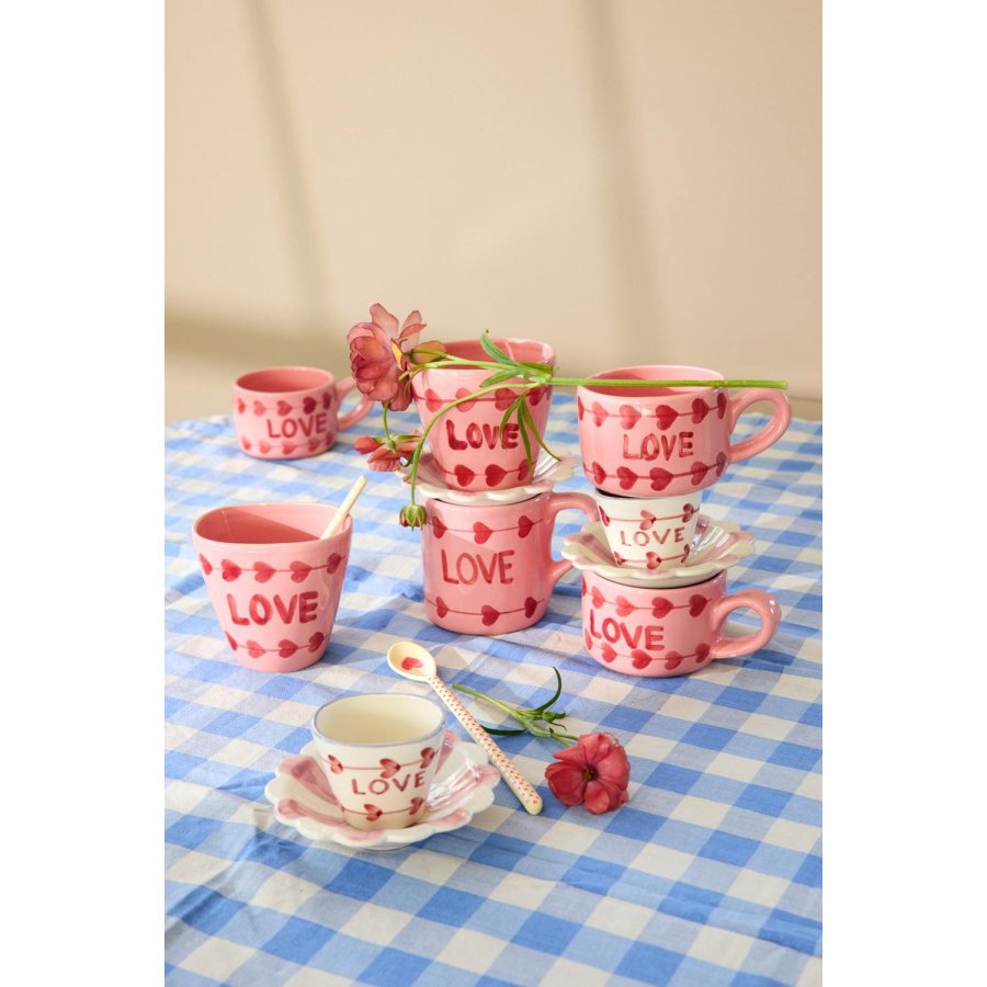 RICE Hand-Painted Krus 30 cl, Love/Pink