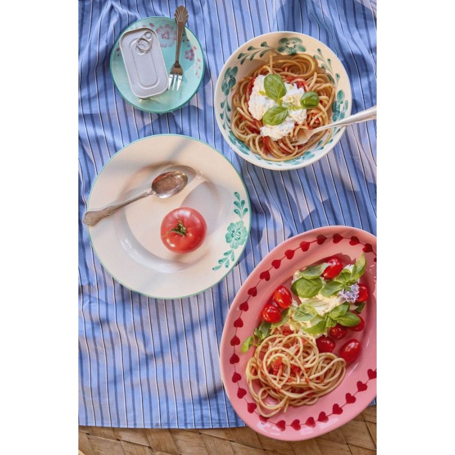 RICE Hand-Painted Teller 26 cm, Green Flower Vine