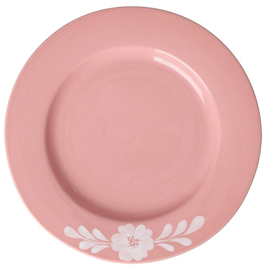 RICE Hand-Painted Teller 26 cm, White Flower Vine