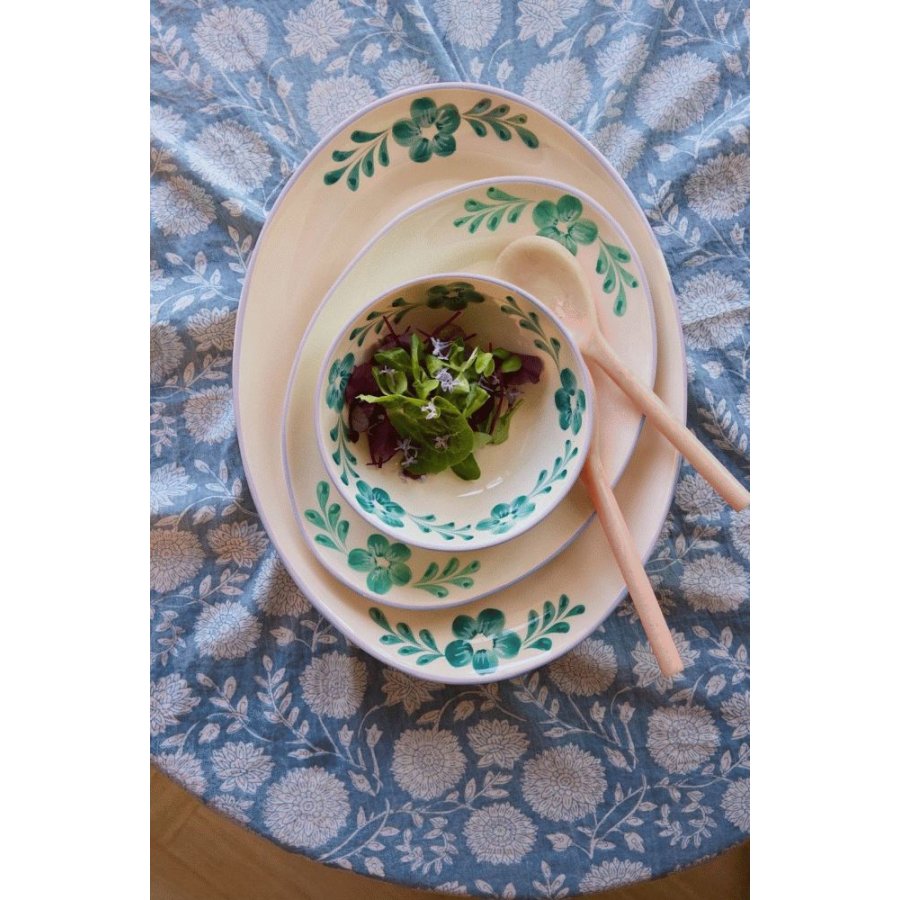 RICE Hand-Painted Servierplatte 35x46 cm, Green Flower Vine