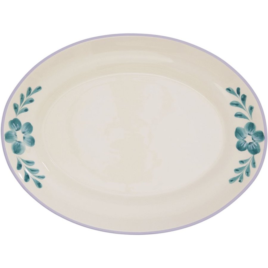 RICE Hand-Painted Servierplatte 35x46 cm, Green Flower Vine