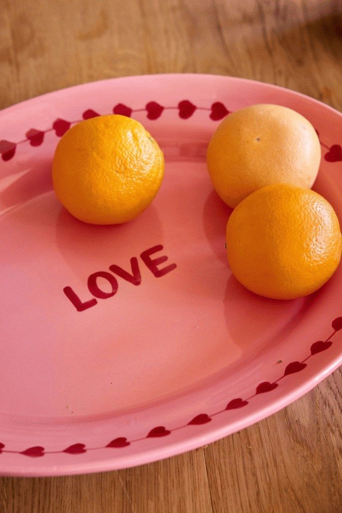 RICE Hand-Painted Servierplatte 35x46 cm, Love