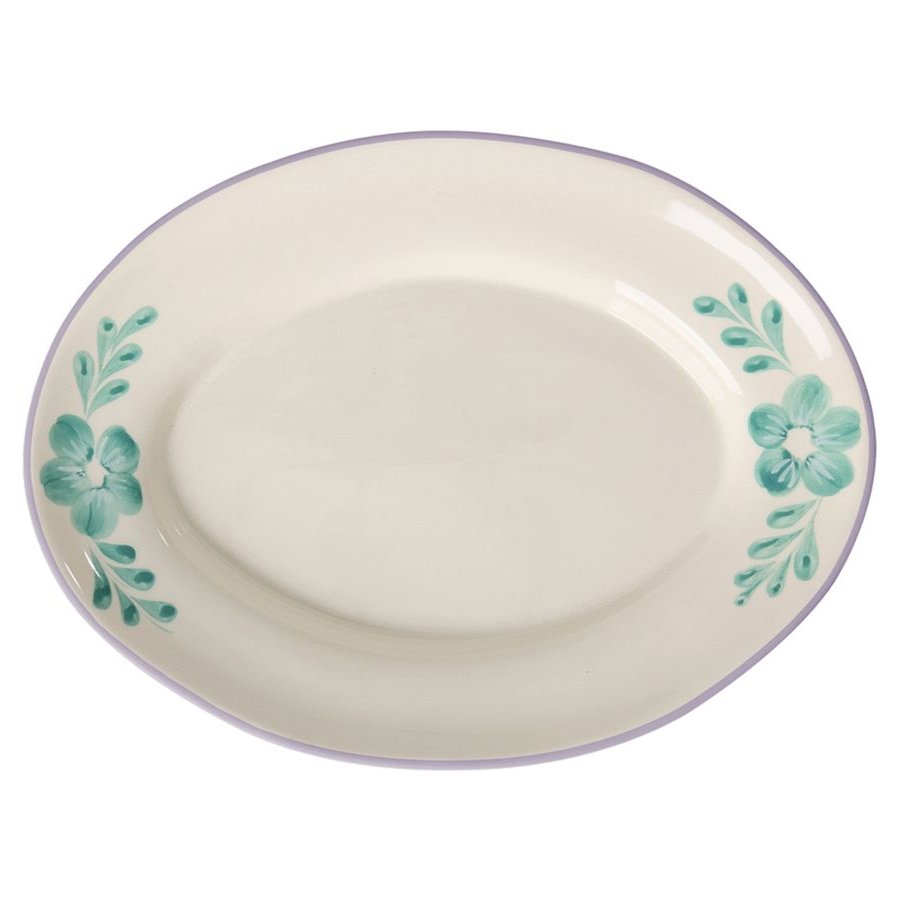 RICE Hand-Painted Servierplatte 26x35 cm, Green Flower Vine