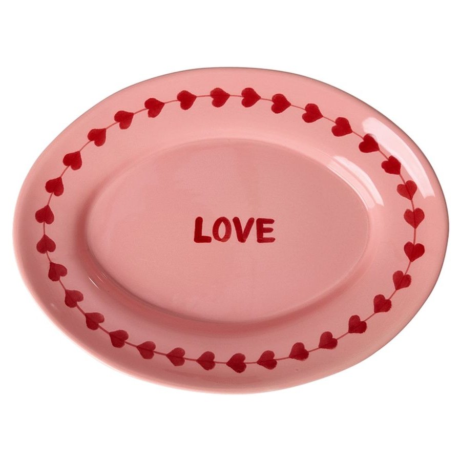 RICE Hand-Painted Servierplatte 26x35 cm, Love