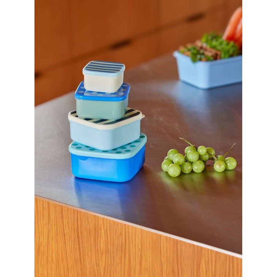 RICE Lunchboxen 4er Set, Blue Dots and Stripes